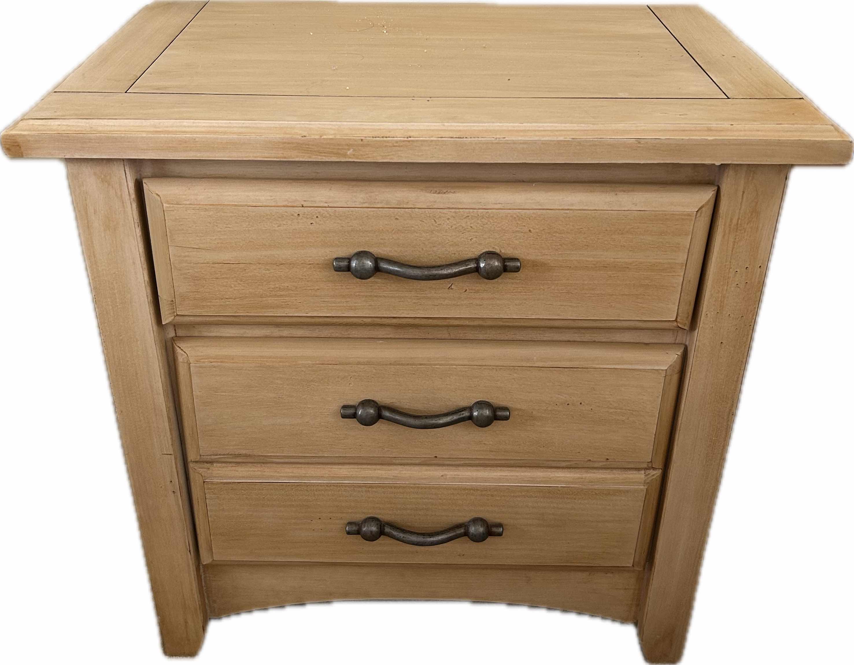 Photo 1 of 2 DRAWER LIGHT WOOD NIGHT STAND W METAL HANDLES 26" X 16" H 25"