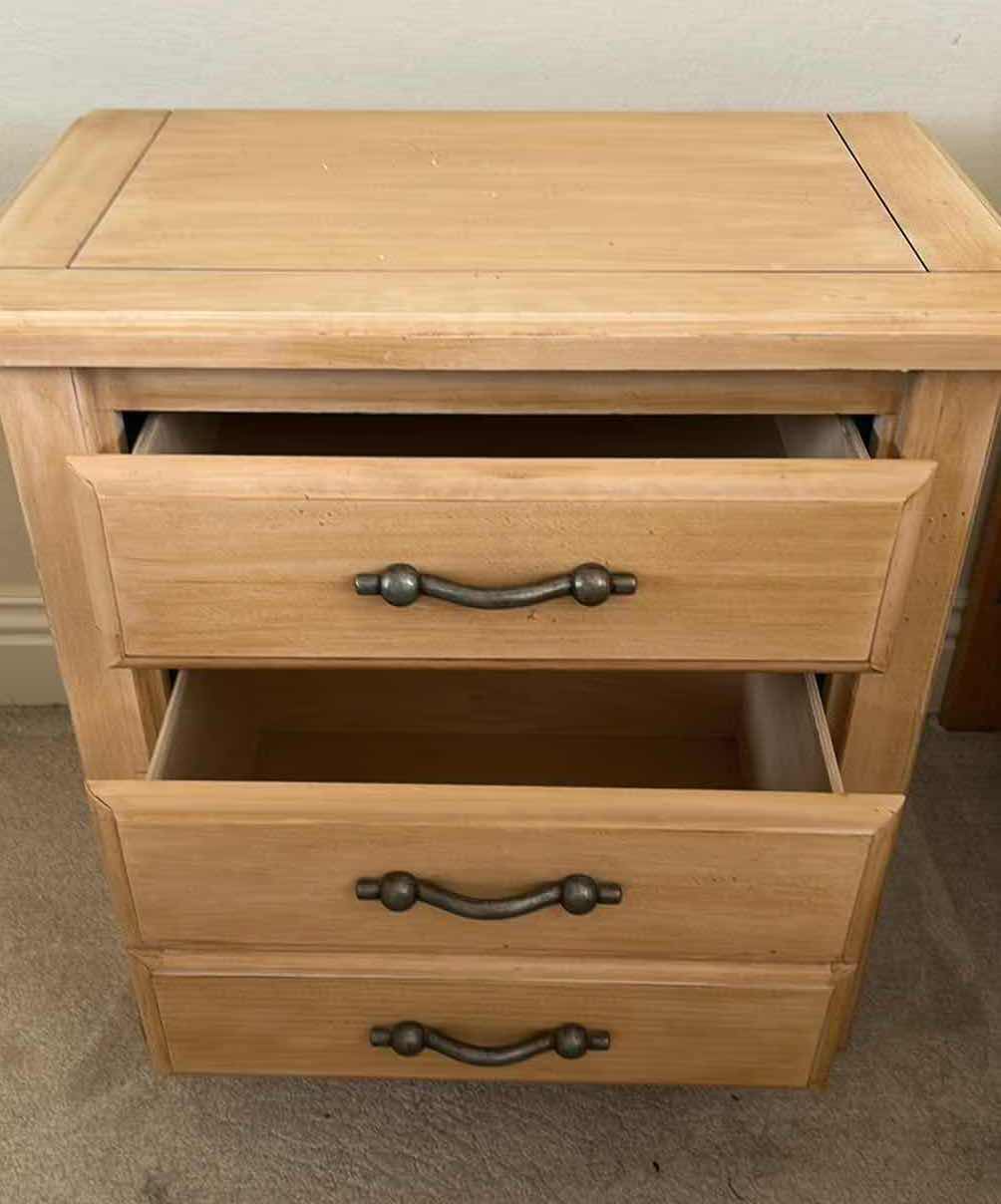 Photo 2 of 2 DRAWER LIGHT WOOD NIGHT STAND W METAL HANDLES 26" X 16" H 25"