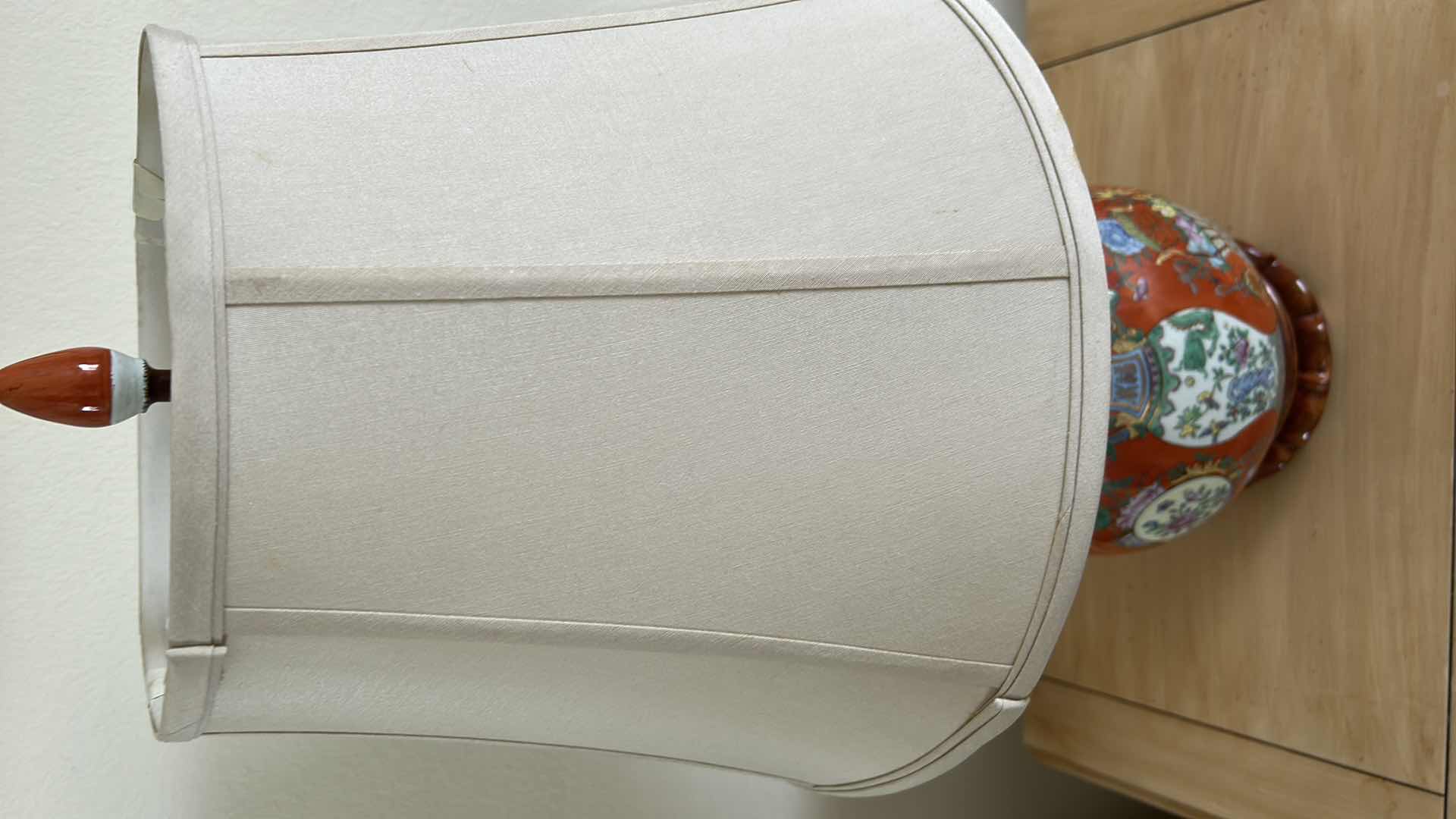 Photo 1 of IMARI PORCELAIN TABLE LAMP W BEIGE SHADE H 32"