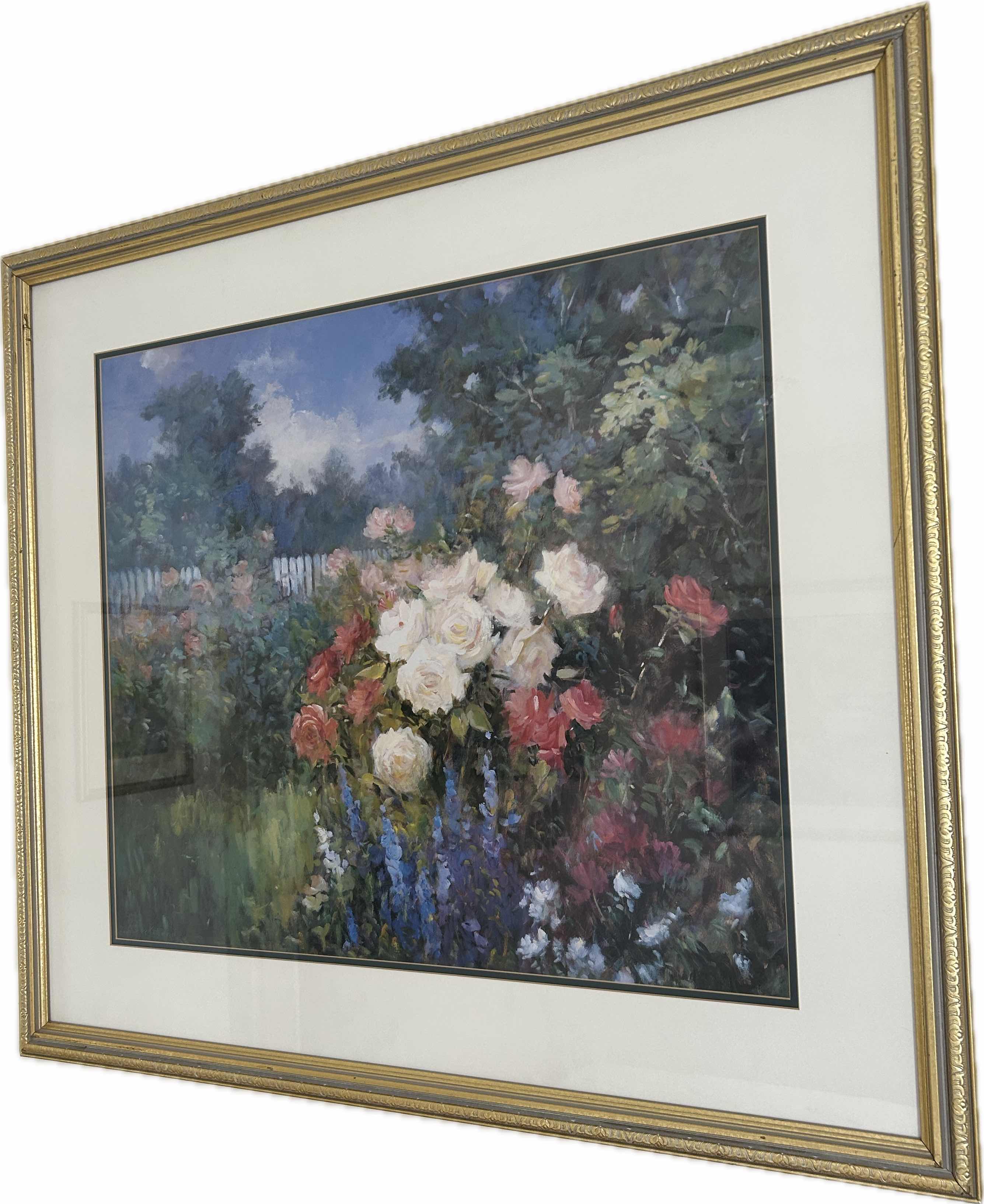 Photo 1 of GOLD FRAMED PRINT " MISTY GARDEN " BY PETE BECKMANN 36" X 31"