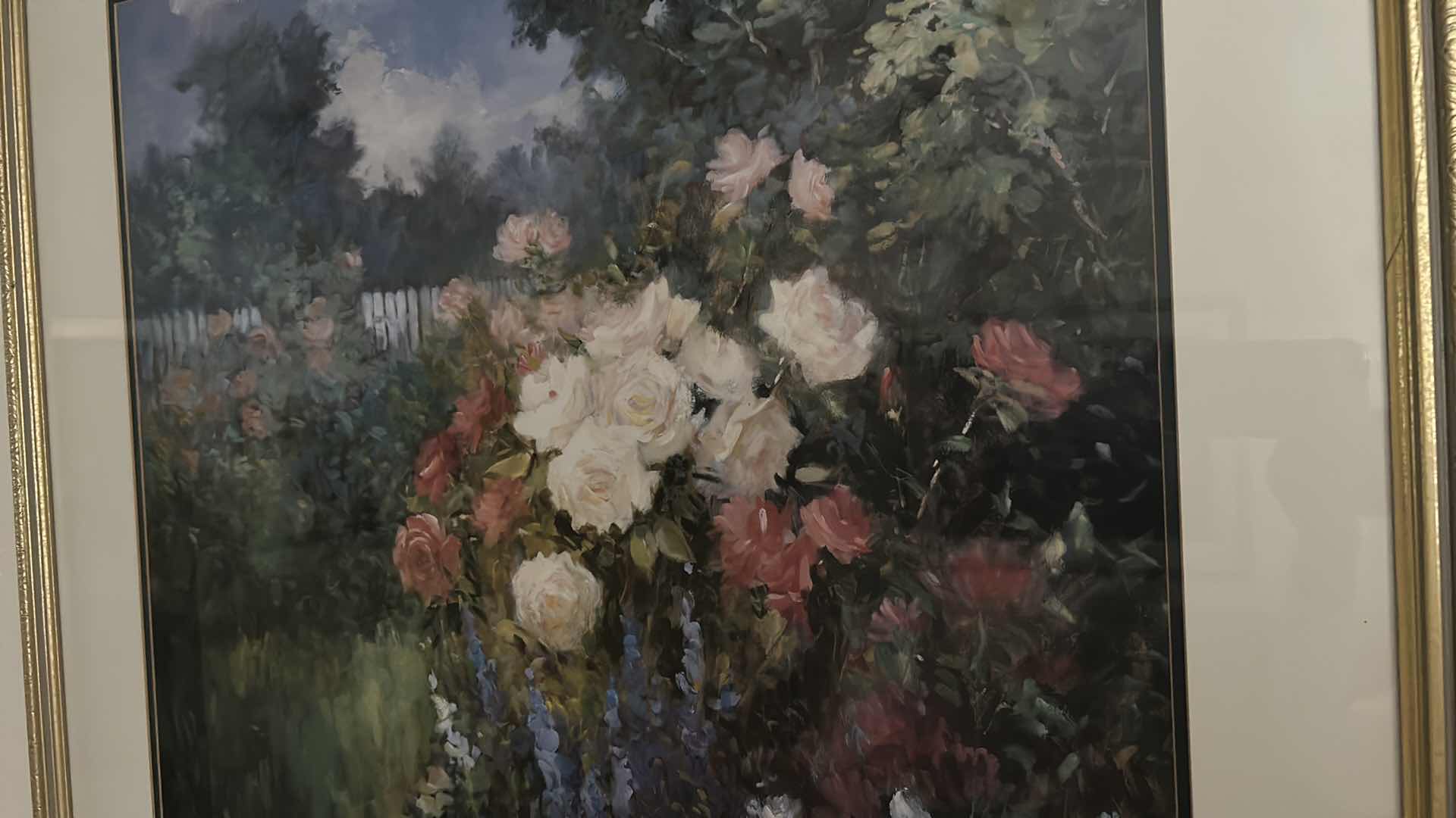 Photo 1 of GOLD FRAMED PRINT " MISTY GARDEN " BY PETE BECKMANN 36" X 31"