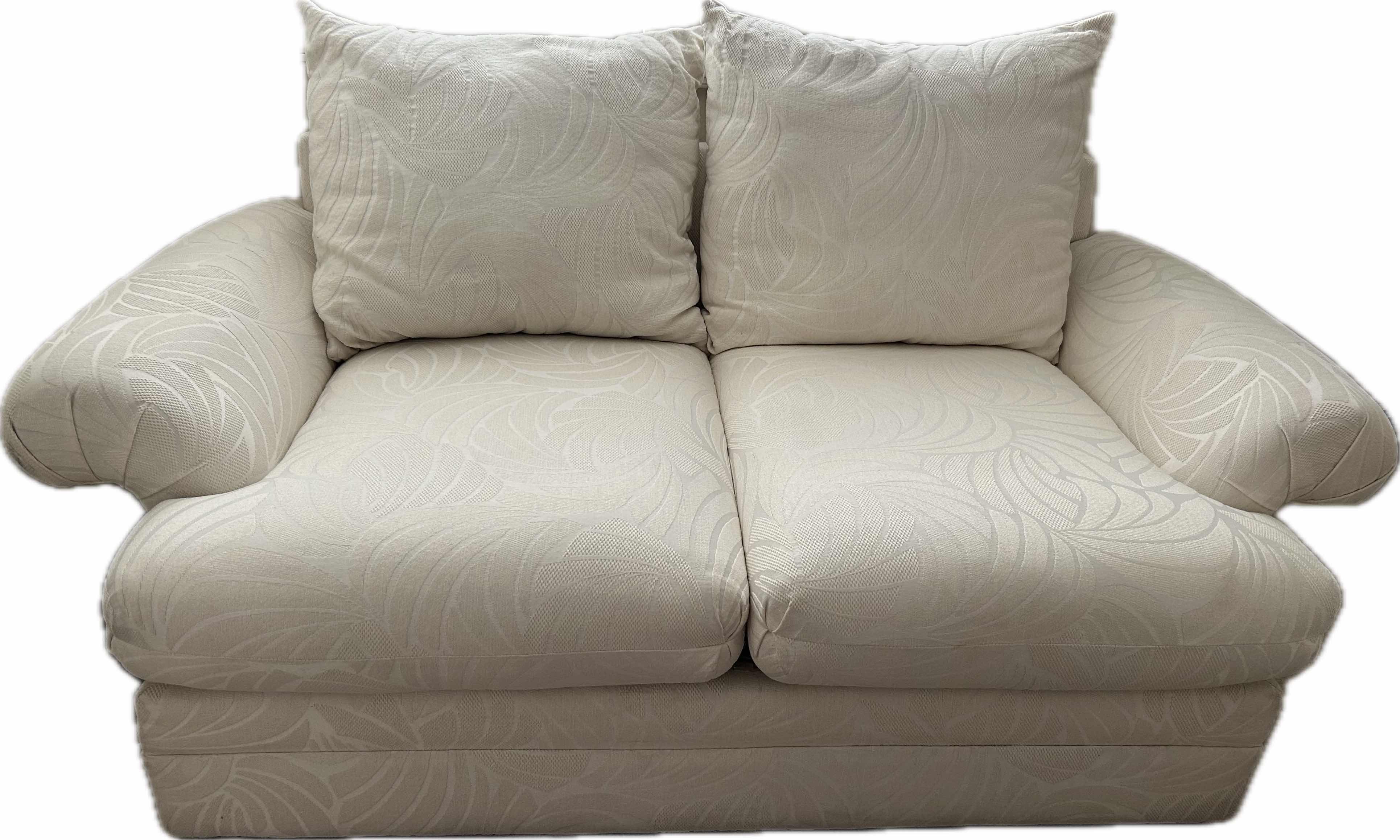 Photo 1 of BENCHCRAFT OFF WHITE LOVESEAT W ROLLED ARMS LOOSE BACK CUSHIONS 67"