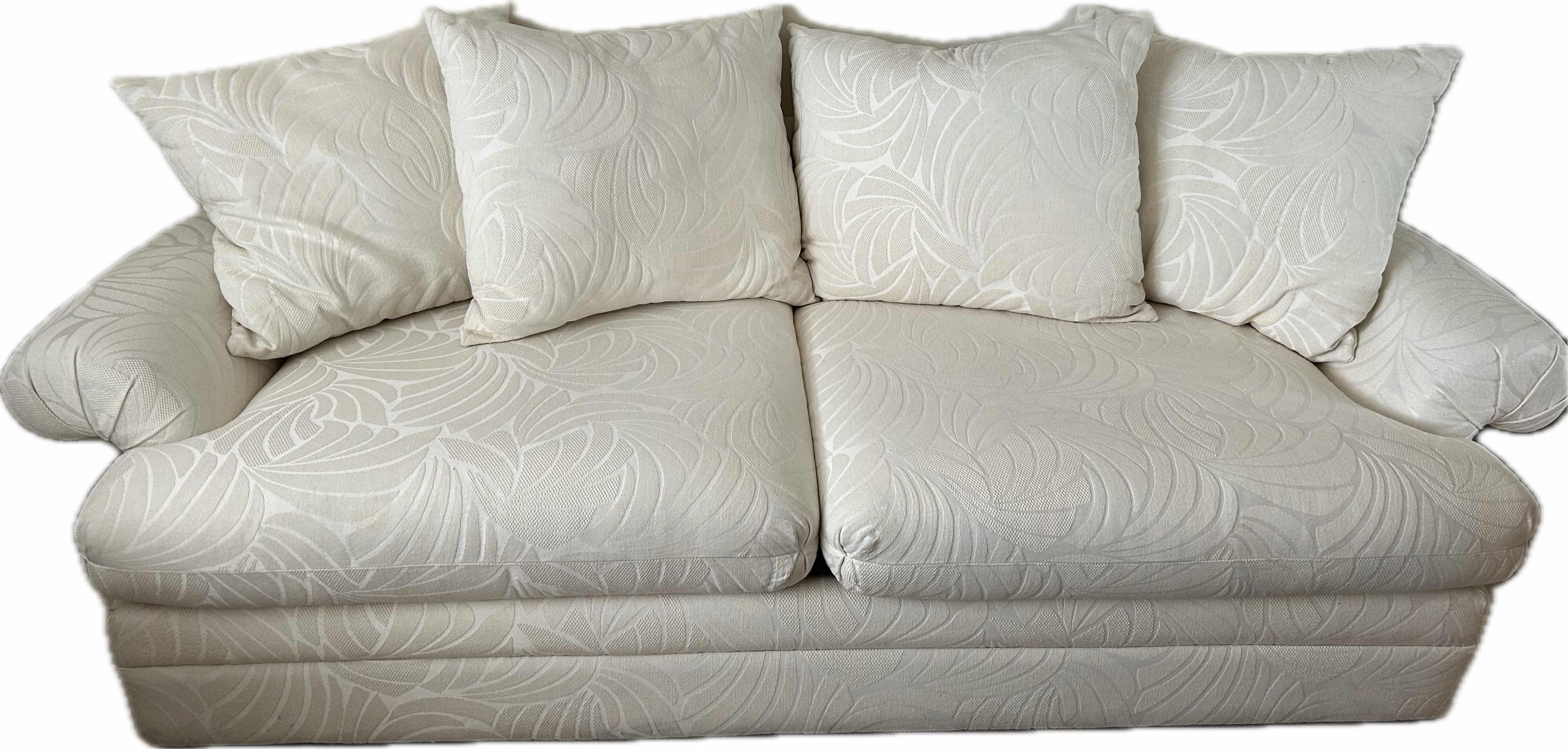 Photo 1 of BENCHCRAFT OFF WHITE SOFA W ROLLED ARMS LOOSE BACK CUSHIONS 7FT