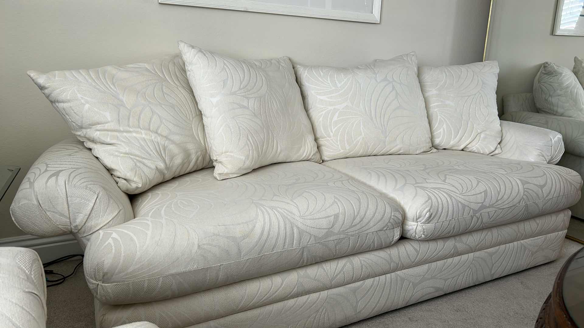 Photo 1 of BENCHCRAFT OFF WHITE SOFA W ROLLED ARMS LOOSE BACK CUSHIONS 7FT