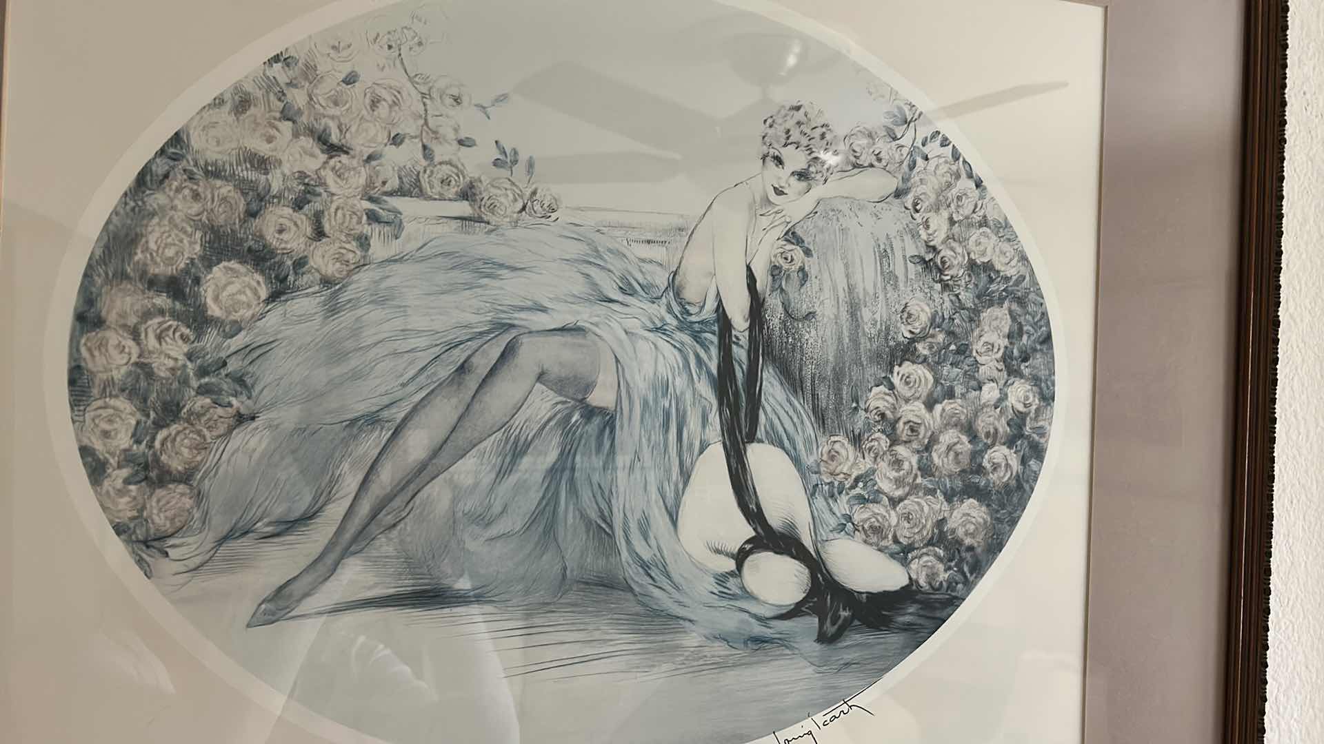 Photo 1 of BROWN FRAMED PRINT OF "LA BELLE ROSE" BY LOUIS ICART 33" X 30"