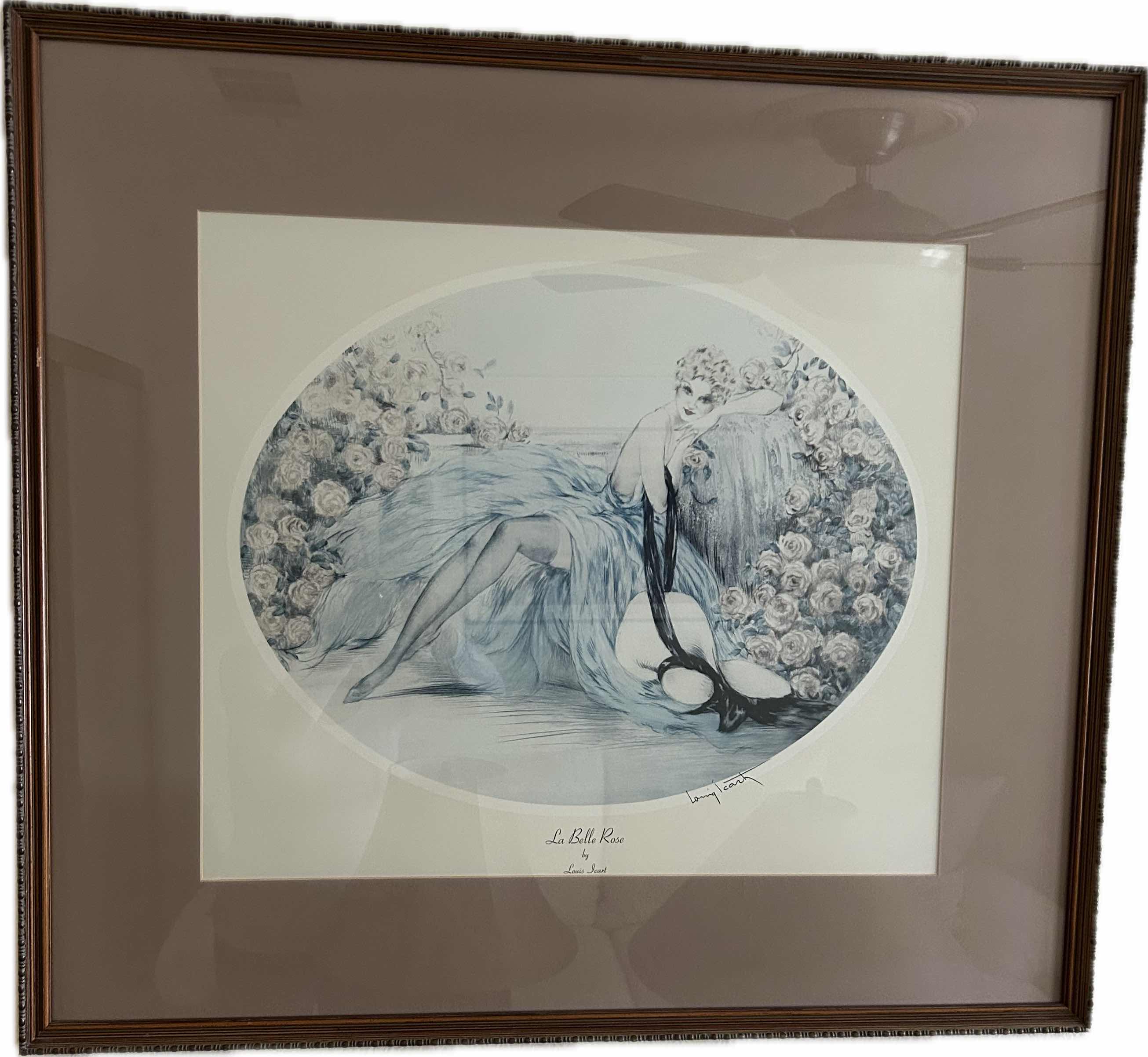 Photo 1 of BROWN FRAMED PRINT OF "LA BELLE ROSE" BY LOUIS ICART 33" X 30"
