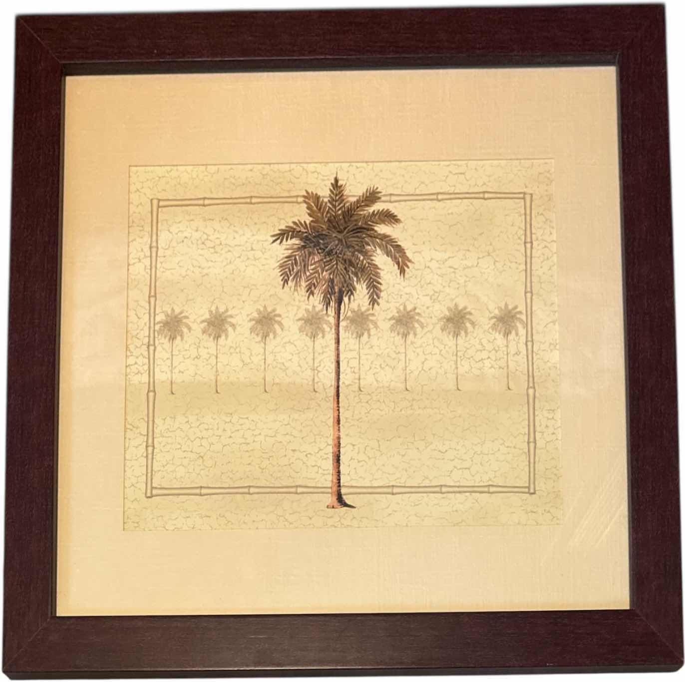 Photo 1 of 3- VINTAGE WOOD FRAMED PRINT ART FEATURING PALM TREES AND CAMEL 
W19” X L17” AND SMALLER

