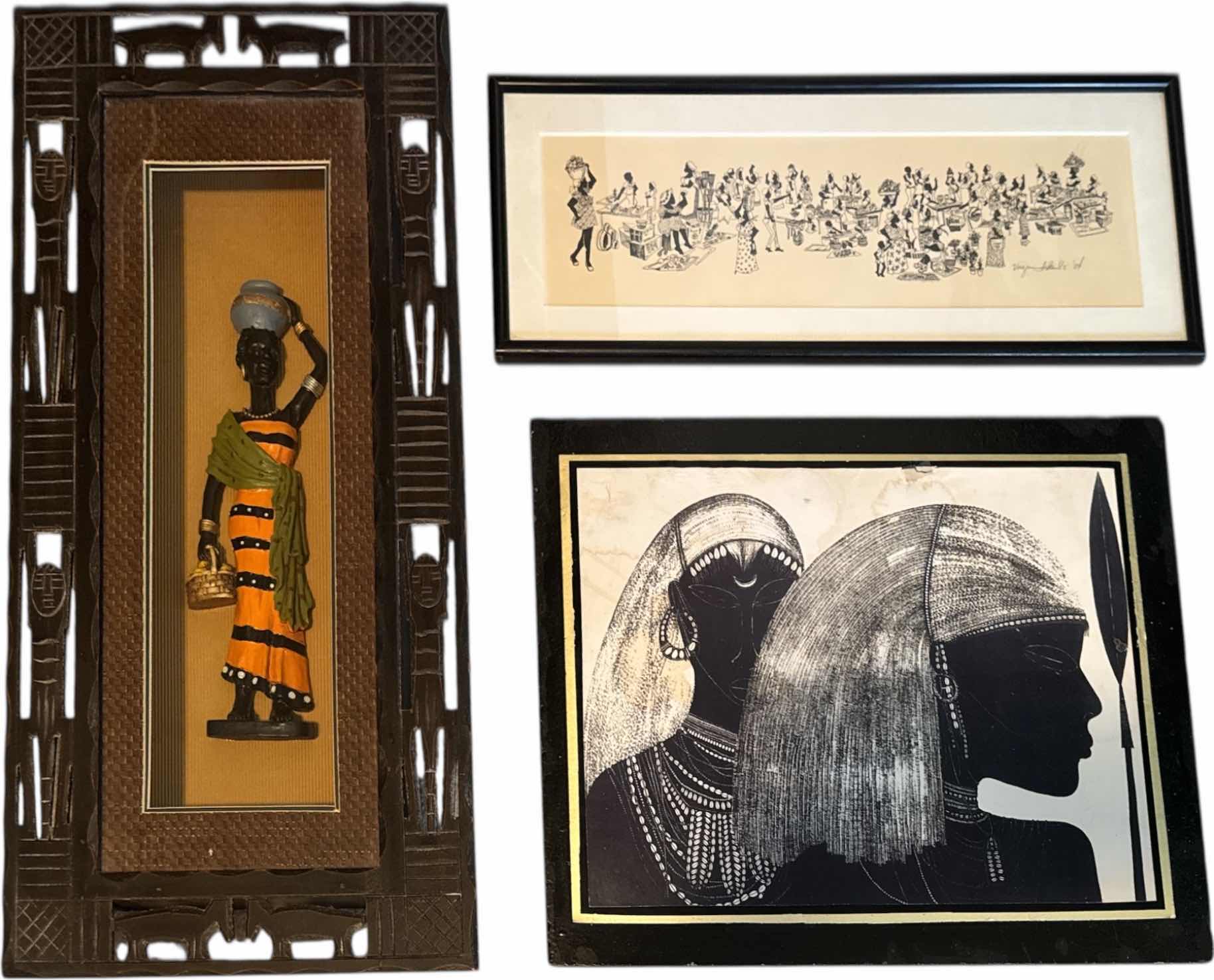 Photo 1 of 3- VINTAGE WOODEN FRAMED AFRICAN ARTWORK

W12” X L24”
AND SMALLER