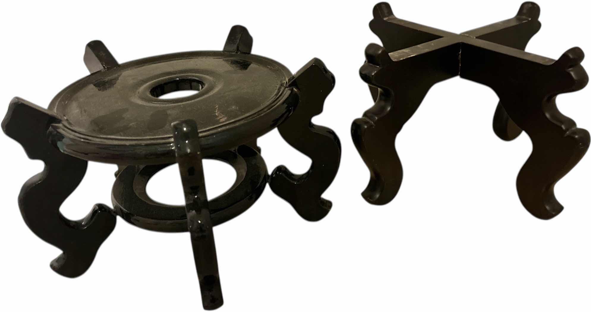 Photo 1 of 2 ORIENTAL WOOD  POTTERY STANDS (LARGEST 13” X H8”)