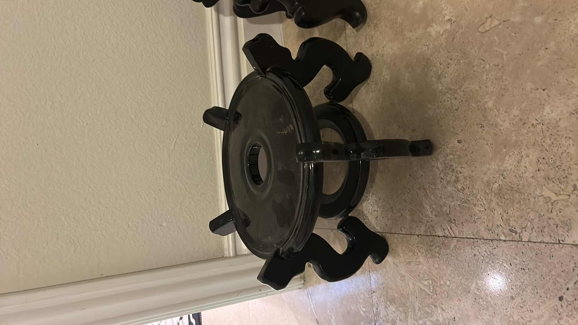 Photo 1 of 2 ORIENTAL WOOD  POTTERY STANDS (LARGEST 13” X H8”)