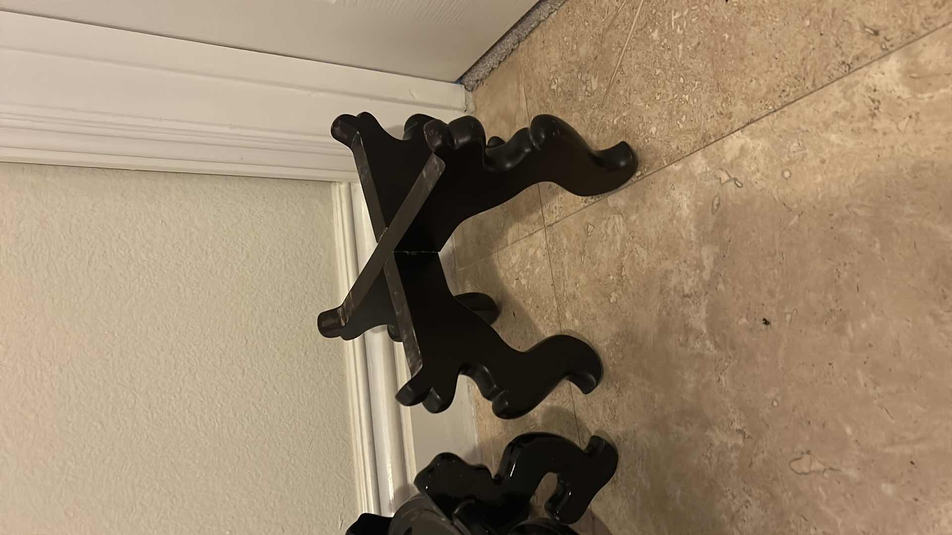 Photo 1 of 2 ORIENTAL WOOD  POTTERY STANDS (LARGEST 13” X H8”)