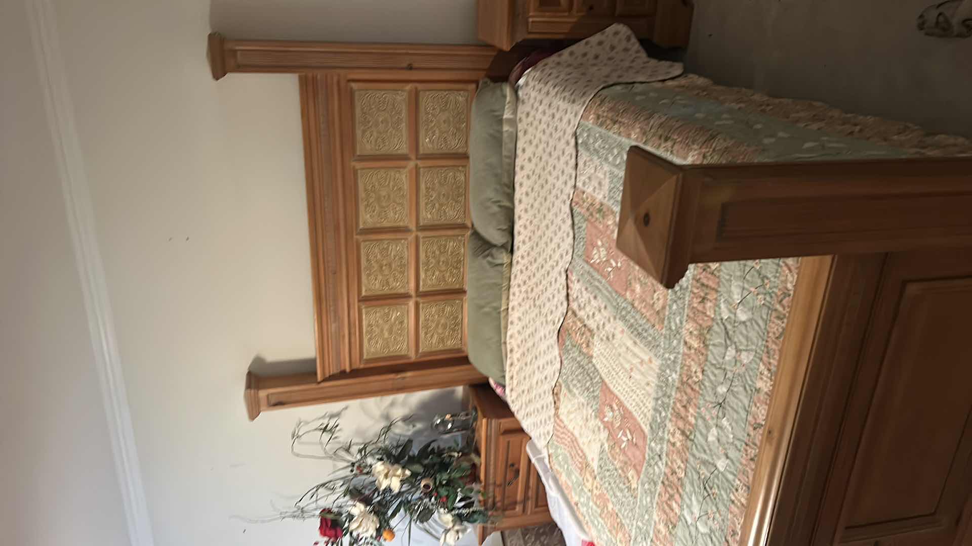 Photo 1 of QUEEN SIZE WOOD HEADBOARD AND FOOTBOARD WITH CARVED WOOD PANELS 68” X 94” X H6’