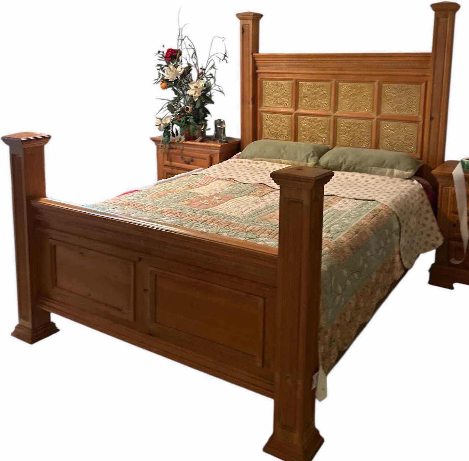 Photo 1 of QUEEN SIZE WOOD HEADBOARD AND FOOTBOARD WITH CARVED WOOD PANELS 68” X 94” X H6’