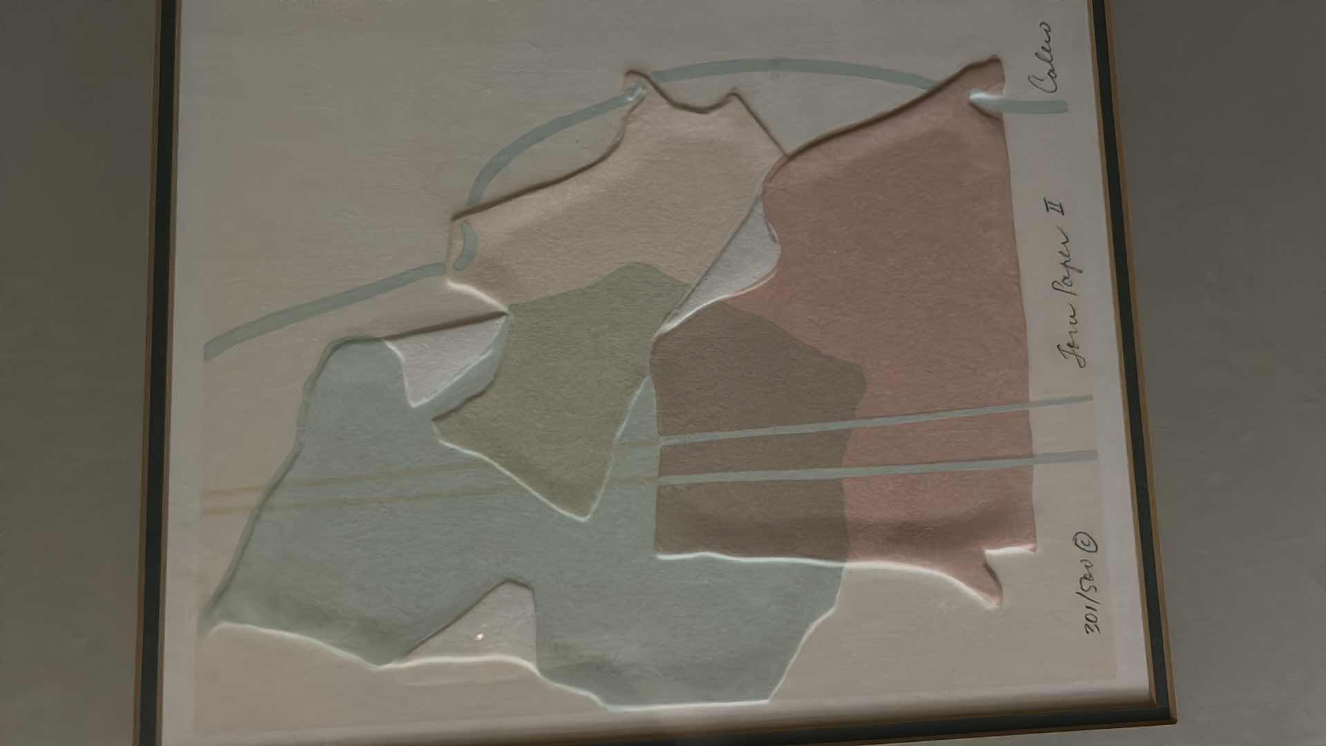 Photo 1 of GOLD FRAMED, NUMBERED AND SIGNED, “TORN PAPER” ARTWORK 16” x H20”