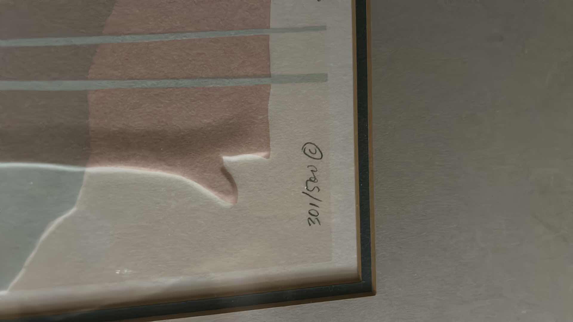 Photo 1 of GOLD FRAMED, NUMBERED AND SIGNED, “TORN PAPER” ARTWORK 16” x H20”