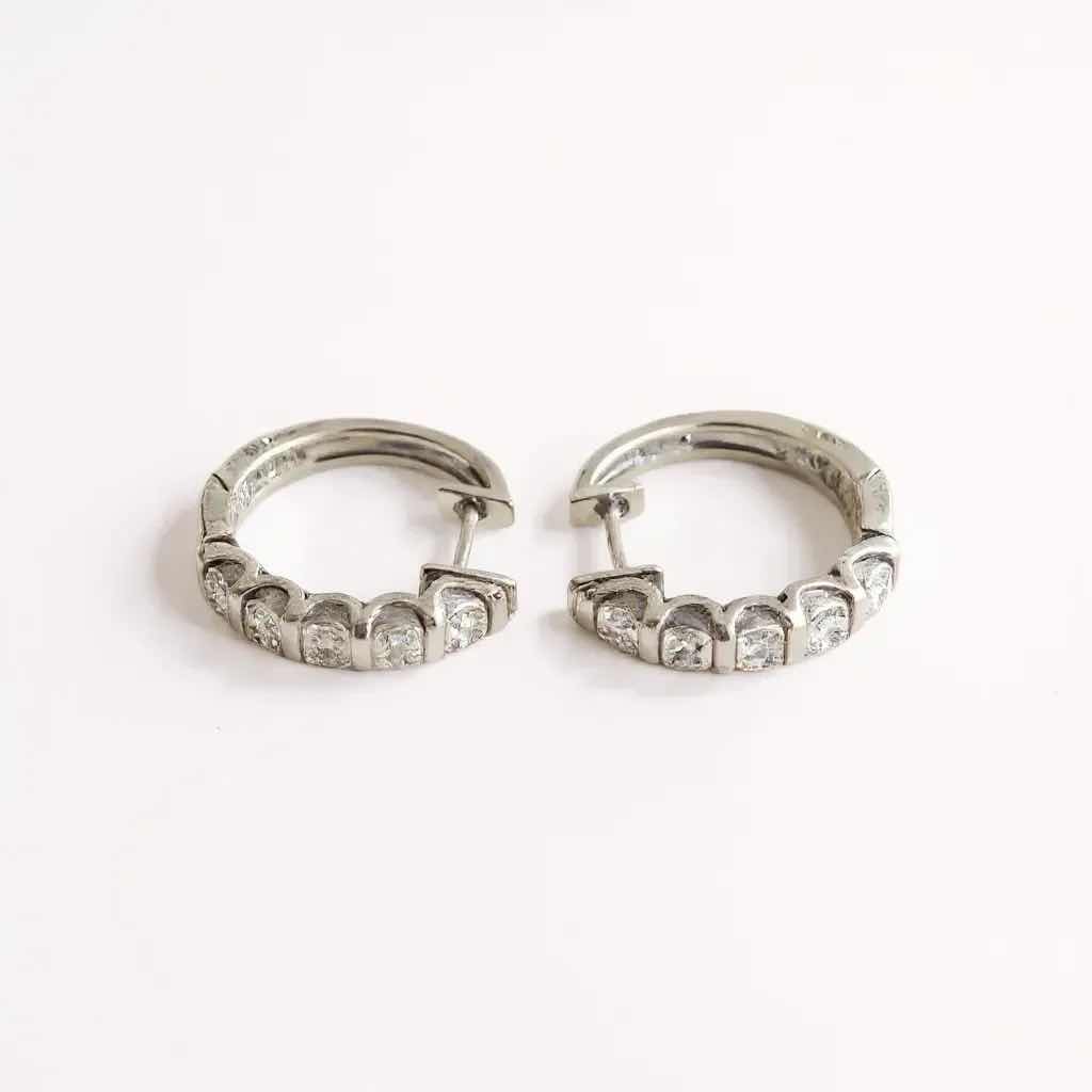 Photo 1 of 14K WHITE GOLD W 1.10 ctw DIAMOND PAIR OF EARRINGS TTL GRAMS 5.17 ITEM # 2026 