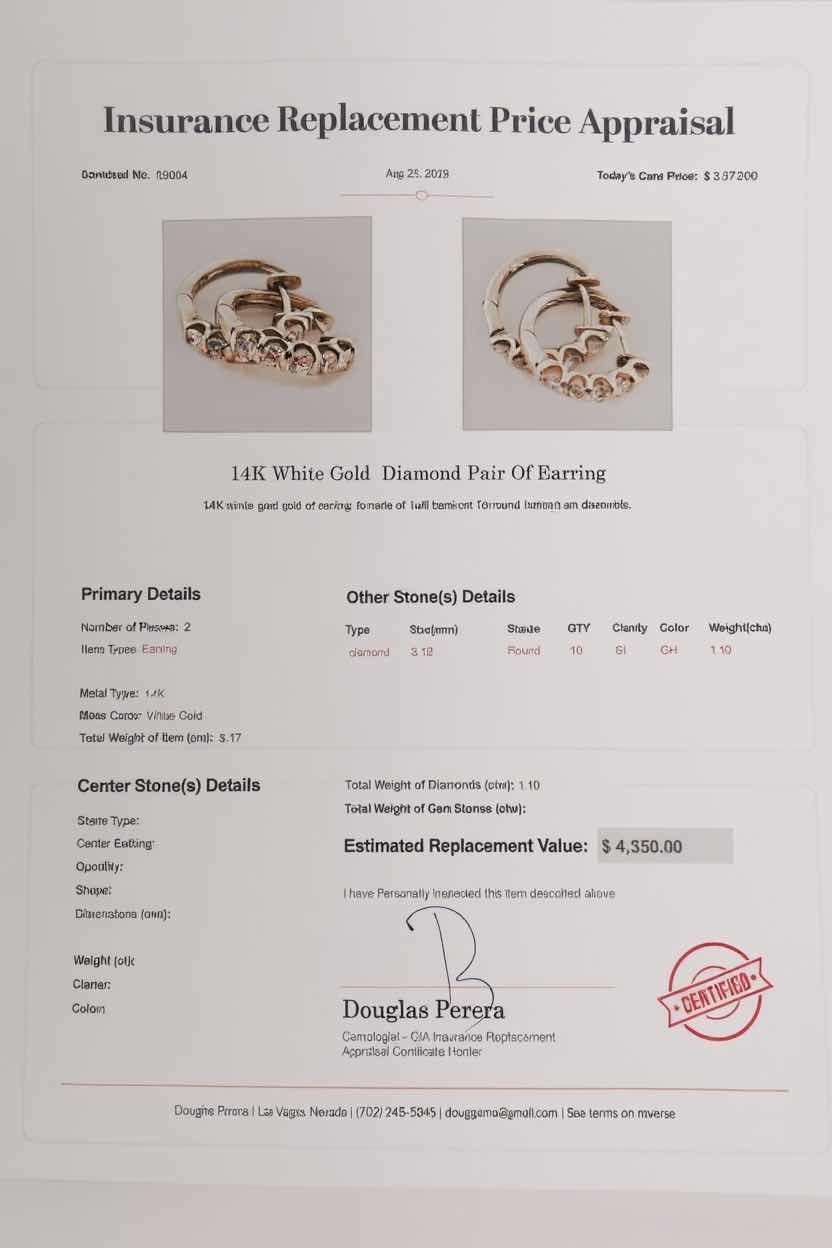 Photo 1 of 14K WHITE GOLD W 1.10 ctw DIAMOND PAIR OF EARRINGS TTL GRAMS 5.17 ITEM # 2026 