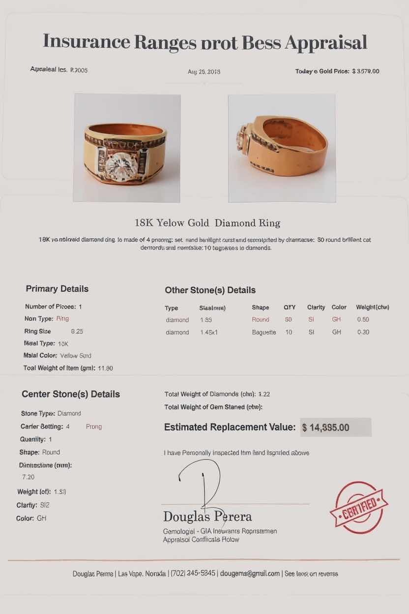 Photo 1 of 18K YELLOW GOLD W 0.70 ctw DIAMOND RING (SIZE 8.25) TTL GRAMS 11.90 W INSURANCE APPRAISAL ITEM # 2006 