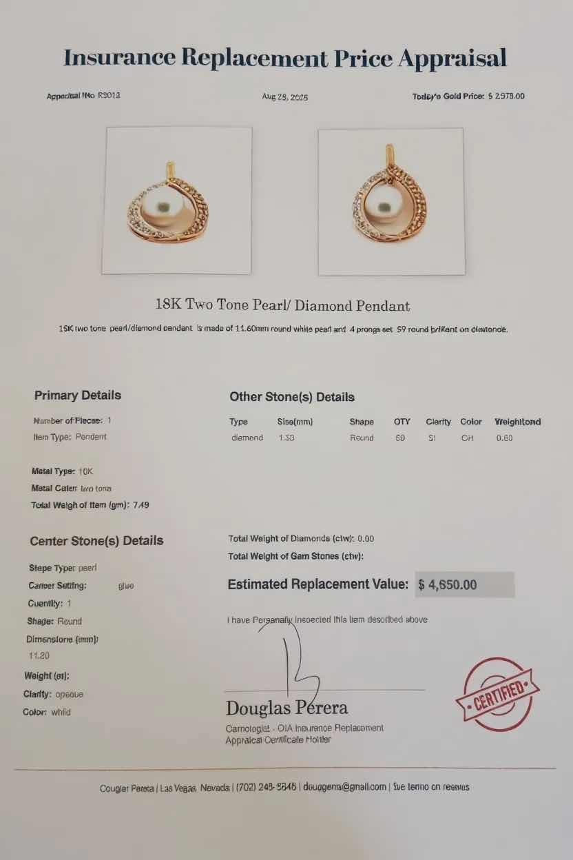 Photo 1 of 18K TWO TONE PEARL/W .50 ctw DIAMOND PENDANT TTL GRAMS 7.49 W INSURANCE APPRAISAL ITEM # 2016 