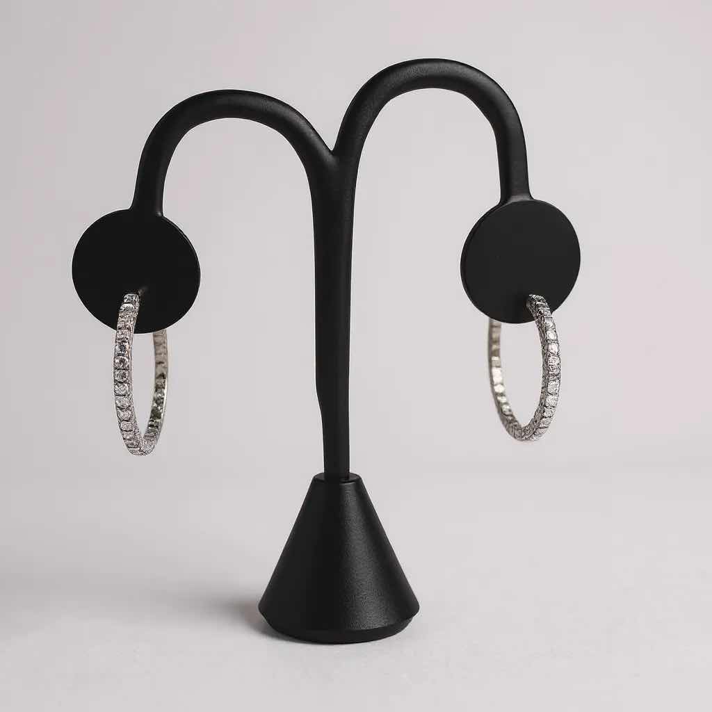 Photo 1 of 14K WHITE GOLD INSIDE OUT SIDE HOOP PAIR W 3.25 ctw DIAMOND EARRINGS TTL GRAMS 7.38 W INSURANCE APPRAISAL ITEM# 2019