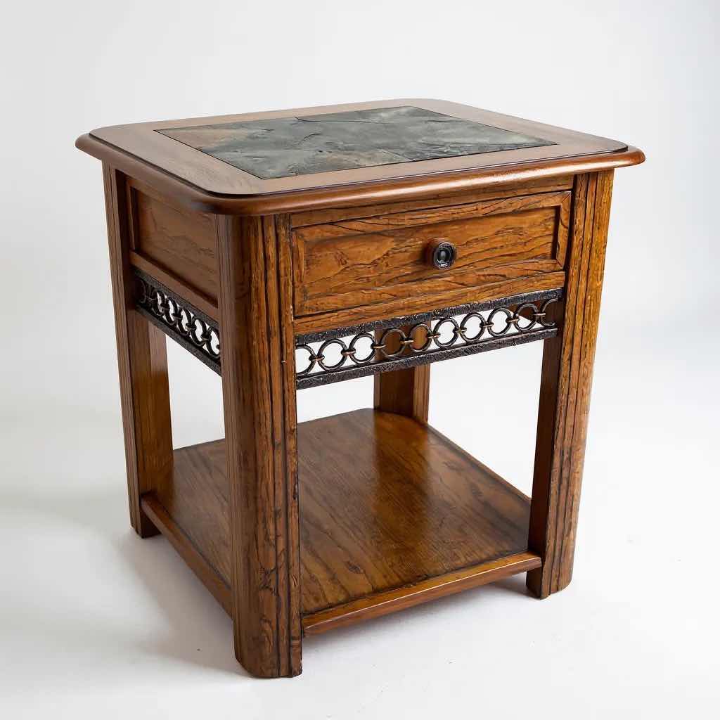 Photo 1 of SOLID WOOD MAGNUSSEN MADISON SIDE TABLE  W A SLATE INLAY TOP 22"X 27" H 25"