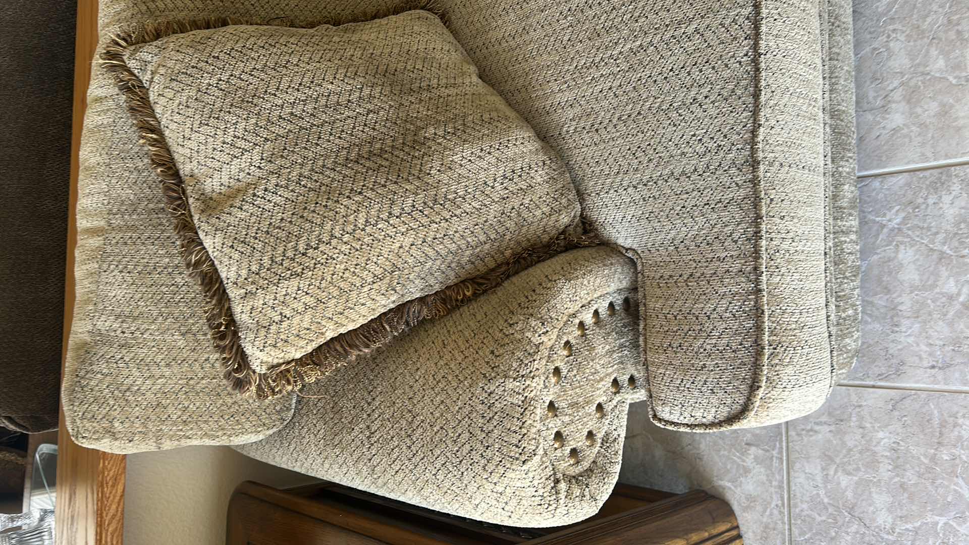 Photo 1 of 8FT BEIGE UPHOLSTERED  SOFA W ROLLED ARMS