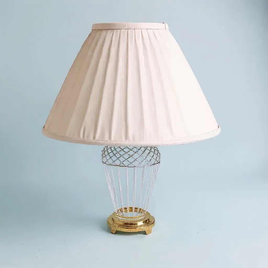 Photo 1 of WATERFORD CRYSTAL BELLINE TABLE LAMP W WHITE PLEATED SHADE & BRASS  BASE  H 30" 