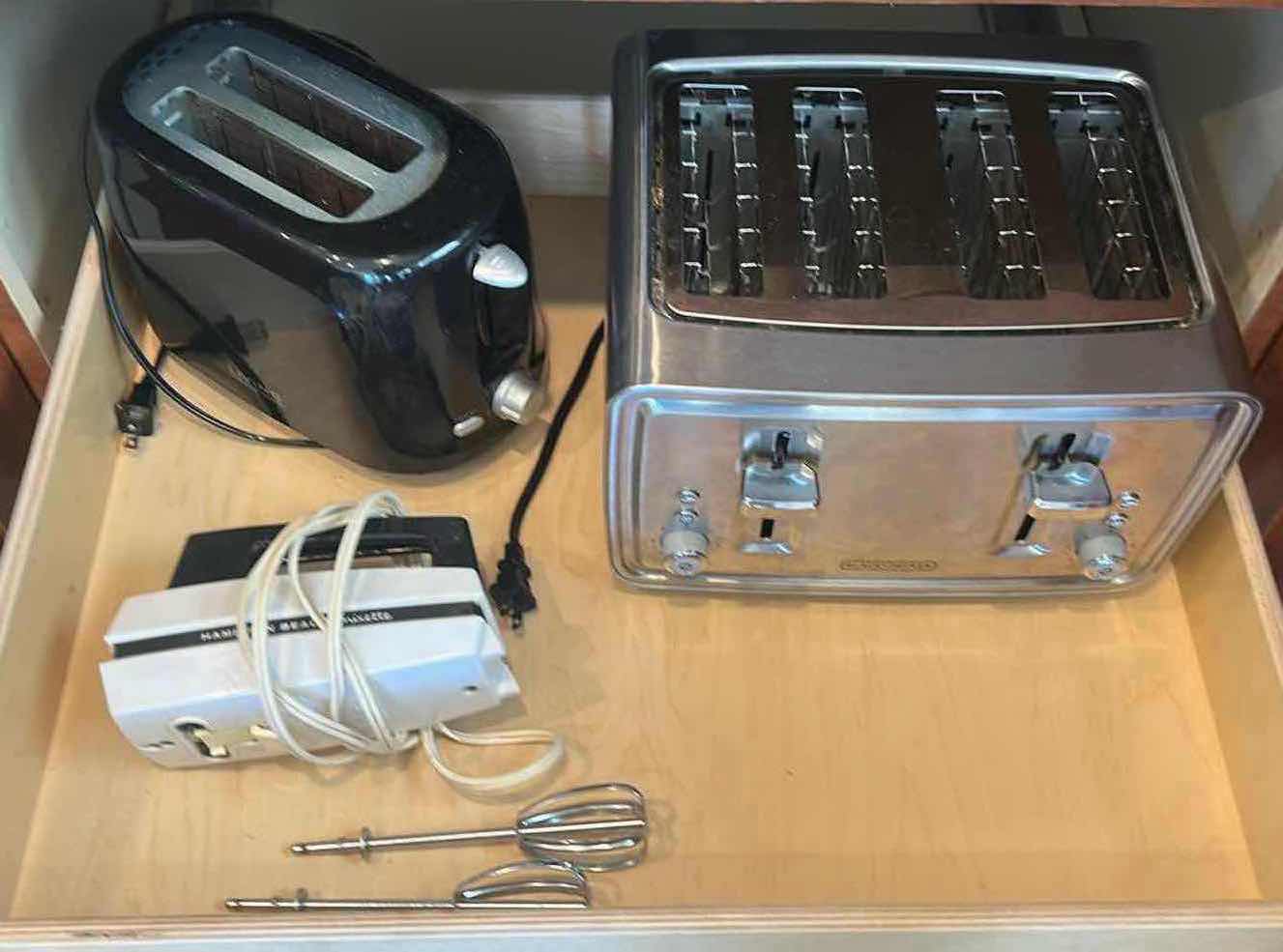 Photo 1 of CONTENTS OF DRAWER BLACK DECKER TOASTER LIVING SOLUTIONS BLACK TOASTER HB MIXER