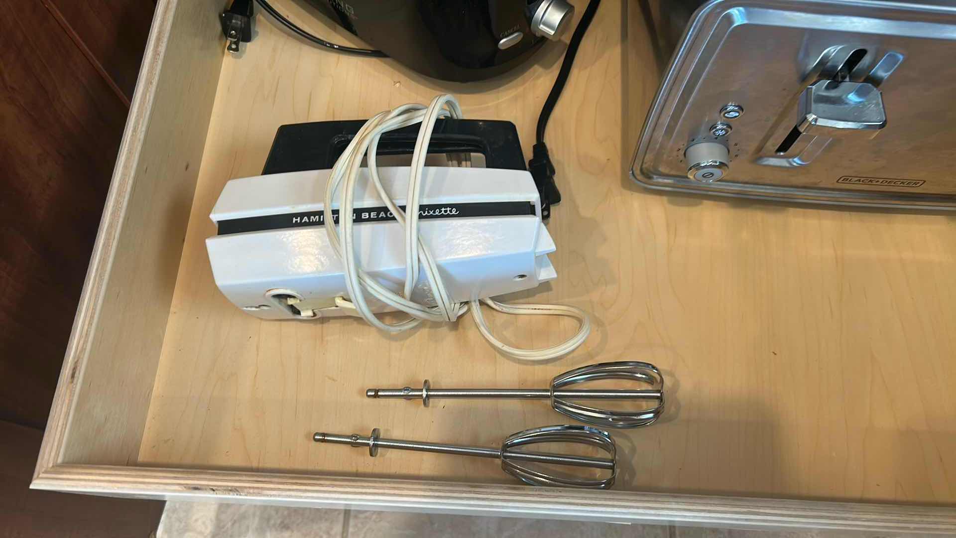 Photo 1 of CONTENTS OF DRAWER BLACK DECKER TOASTER LIVING SOLUTIONS BLACK TOASTER HB MIXER