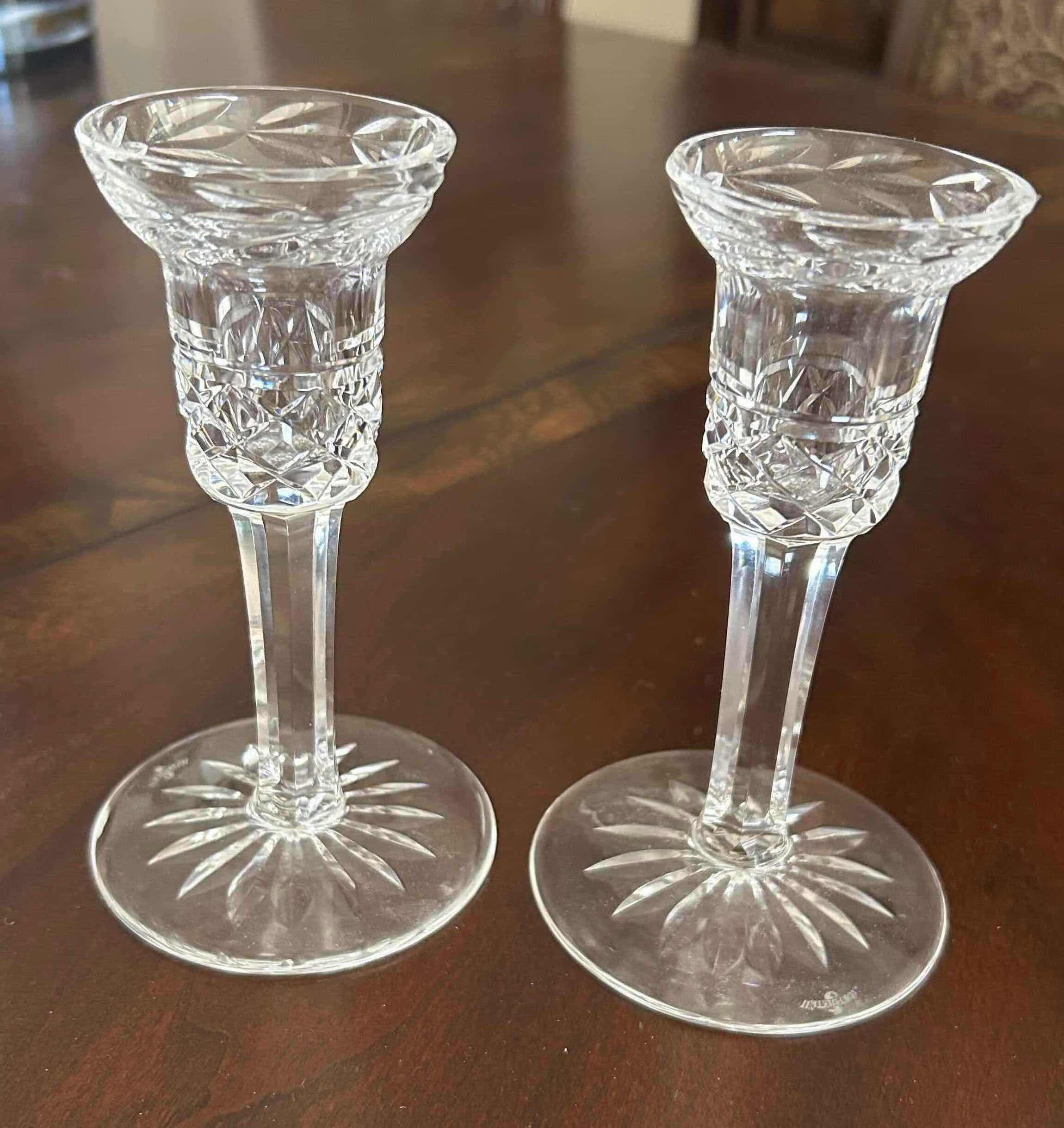 Photo 1 of 2 WATERFORD CRYSTAL CANDLE HOLDERS H 6"