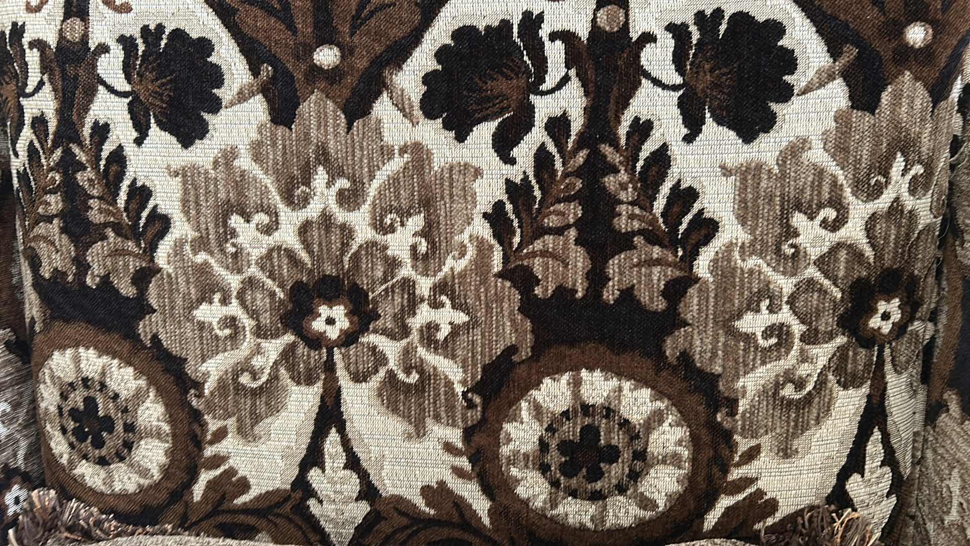 Photo 1 of BROWN FLORAL UPHOLSTER VELOUR ARM CHAIR W DECORATIVE PILLOW