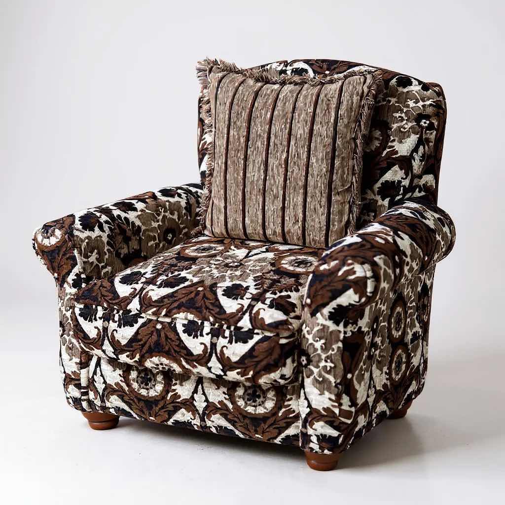 Photo 1 of BROWN FLORAL UPHOLSTER  VELOUR ARM CHAIR W DECORATIVE PILLOW