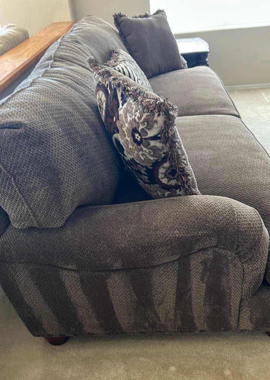 Photo 1 of 8FT BROWN UPHOLSTERY SOFA W ACCENT PILLOWS