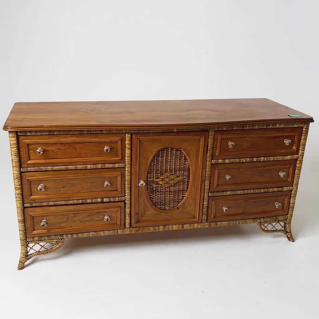 Photo 1 of LEXINGTON VINTAGE COASTAL 6 DRAWER WICKER & WOOD DRESSER 87" X 18" H 33" 