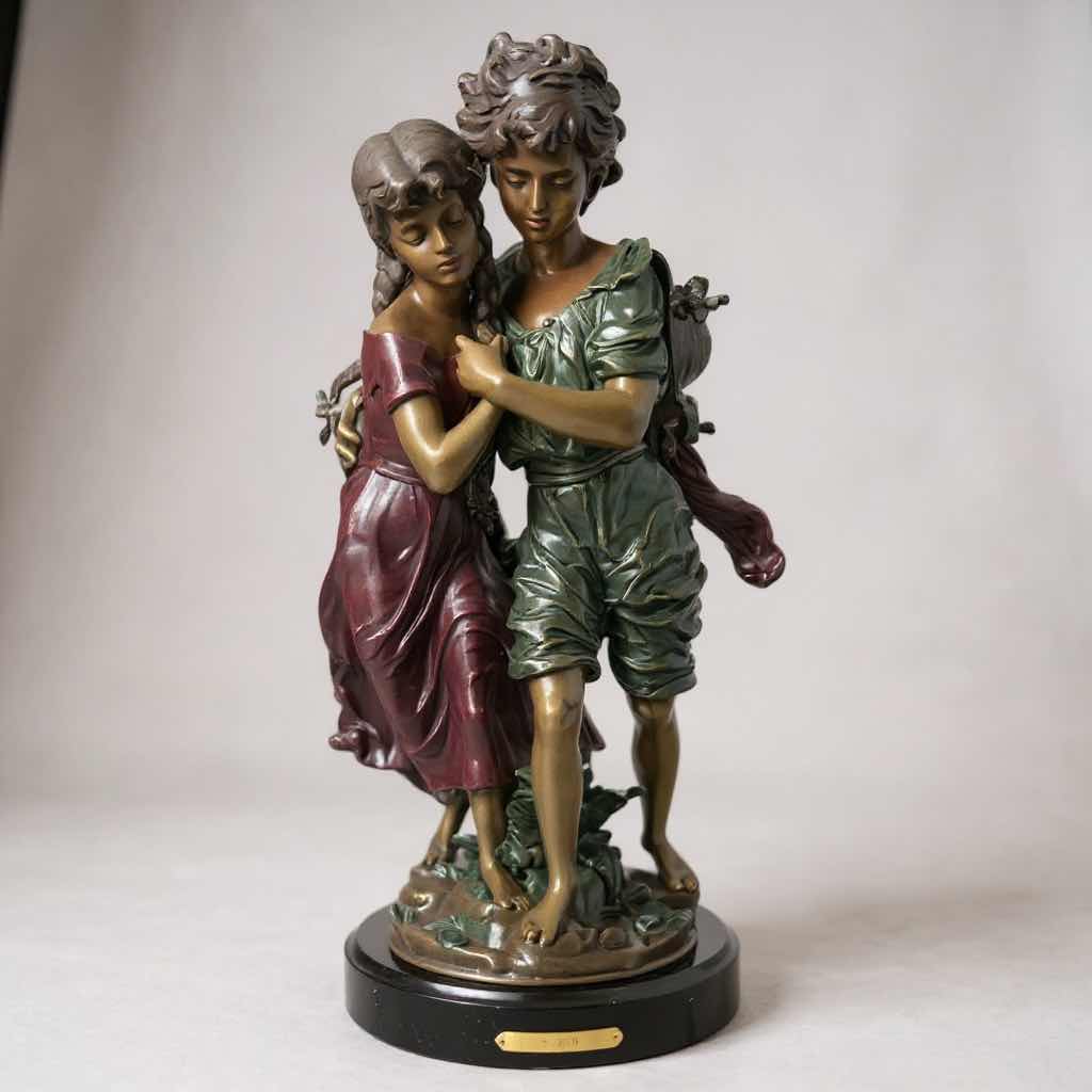 Photo 1 of BRONZE SCULPTURE BY AUGUST MOREAU " BOY AND GIRL " H 23" VERY HEAVY