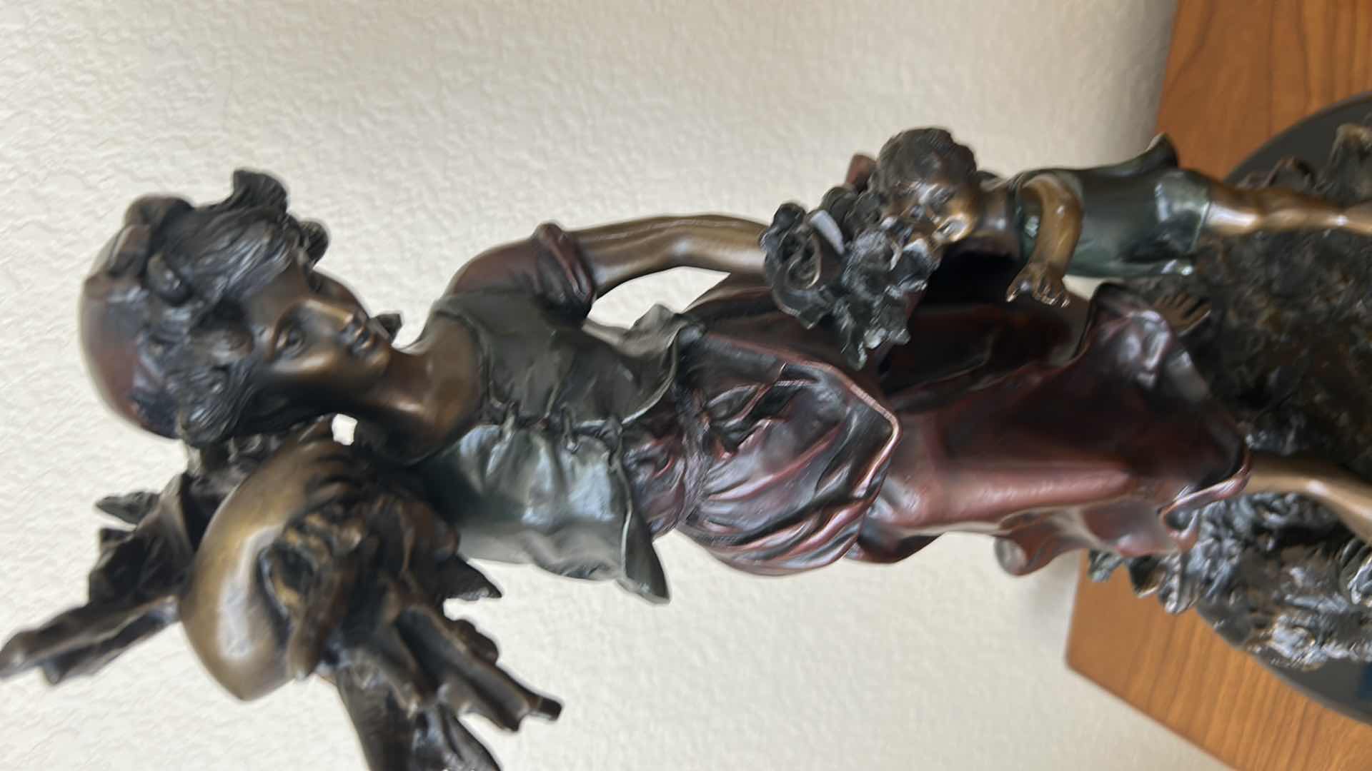 Photo 1 of BRONZE SCULPTURE BY  H MOUREAU  " WOOD WOMAN WITH CHILD " H 22" VERY HEAVY 