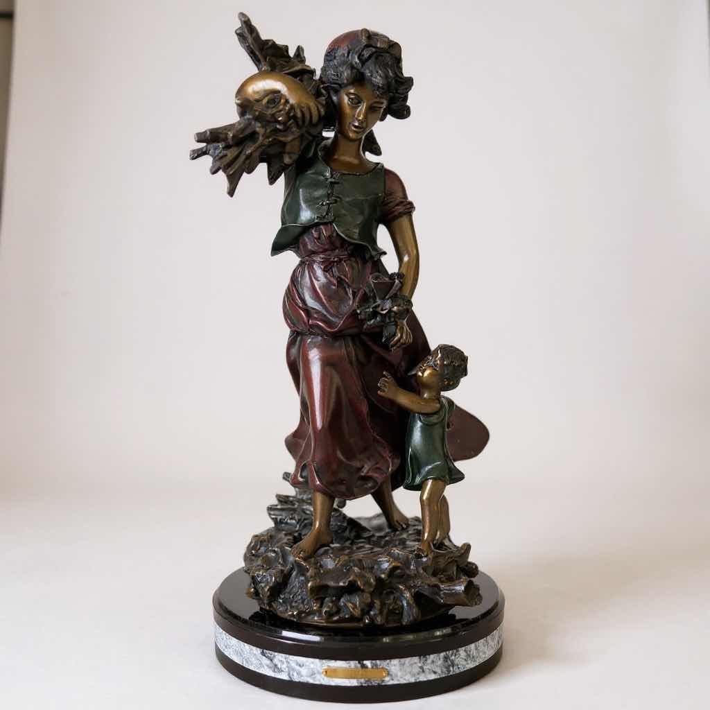 Photo 1 of BRONZE SCULPTURE BY  H MOUREAU  " WOOD WOMAN WITH CHILD " H 22" VERY HEAVY 