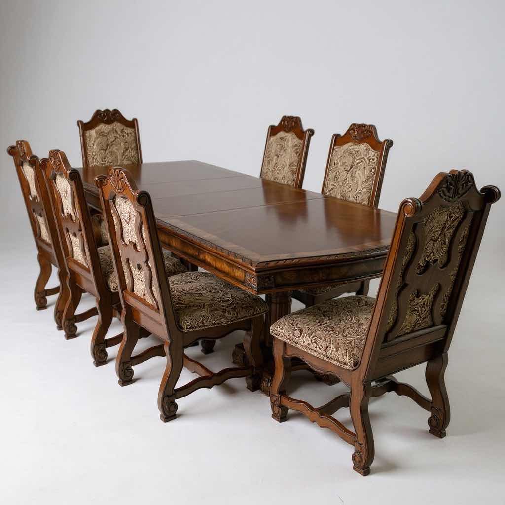 Photo 1 of REGENCY STYLE MAHOGANY CARVED DOUBLE PEDESTAL EXTENSION DINING TABLE 51" X 98" CHAIRS SOLD SEPARATELY 