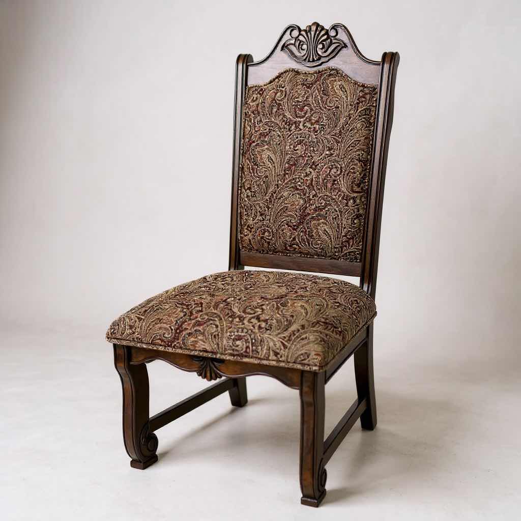 Photo 1 of RENAISSANCE MAHOGANY SIDE CHAIR W DAMASK PRINT SEAT & BACK