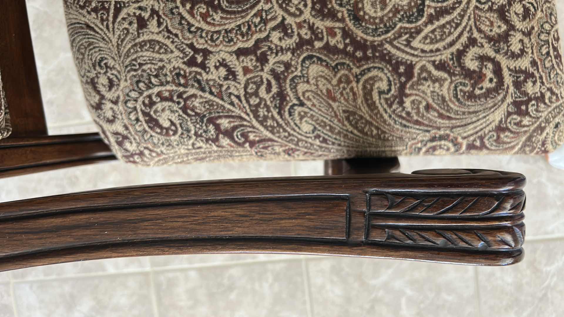 Photo 1 of RENAISSANCE MAHOGANY ARM CHAIR W DAMASK PRINT SEAT & BACK