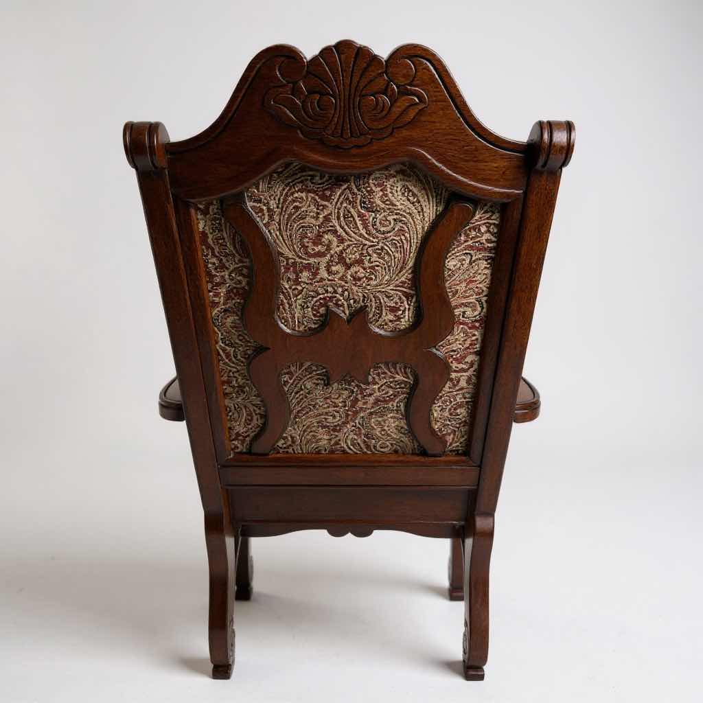 Photo 1 of RENAISSANCE MAHOGANY ARM CHAIR W DAMASK PRINT SEAT & BACK