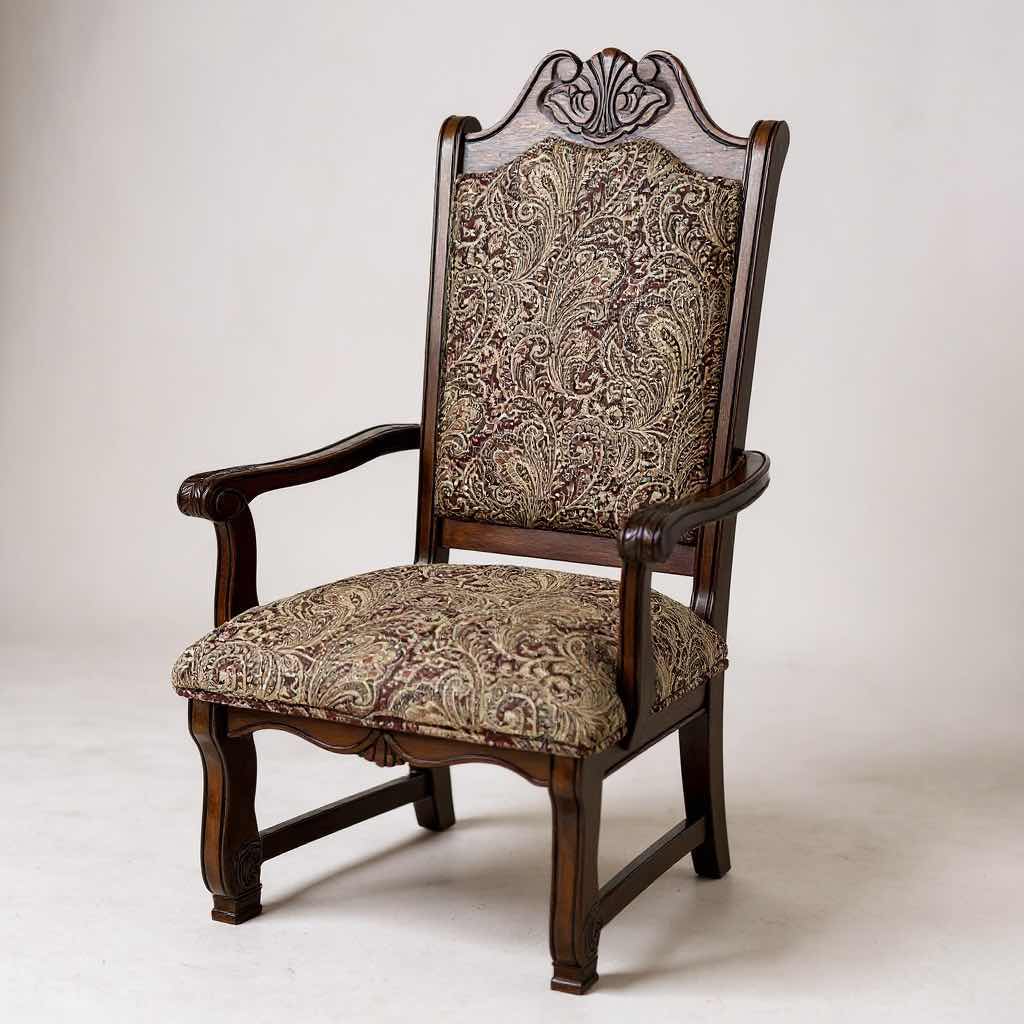 Photo 1 of RENAISSANCE MAHOGANY ARM CHAIR W DAMASK PRINT SEAT & BACK