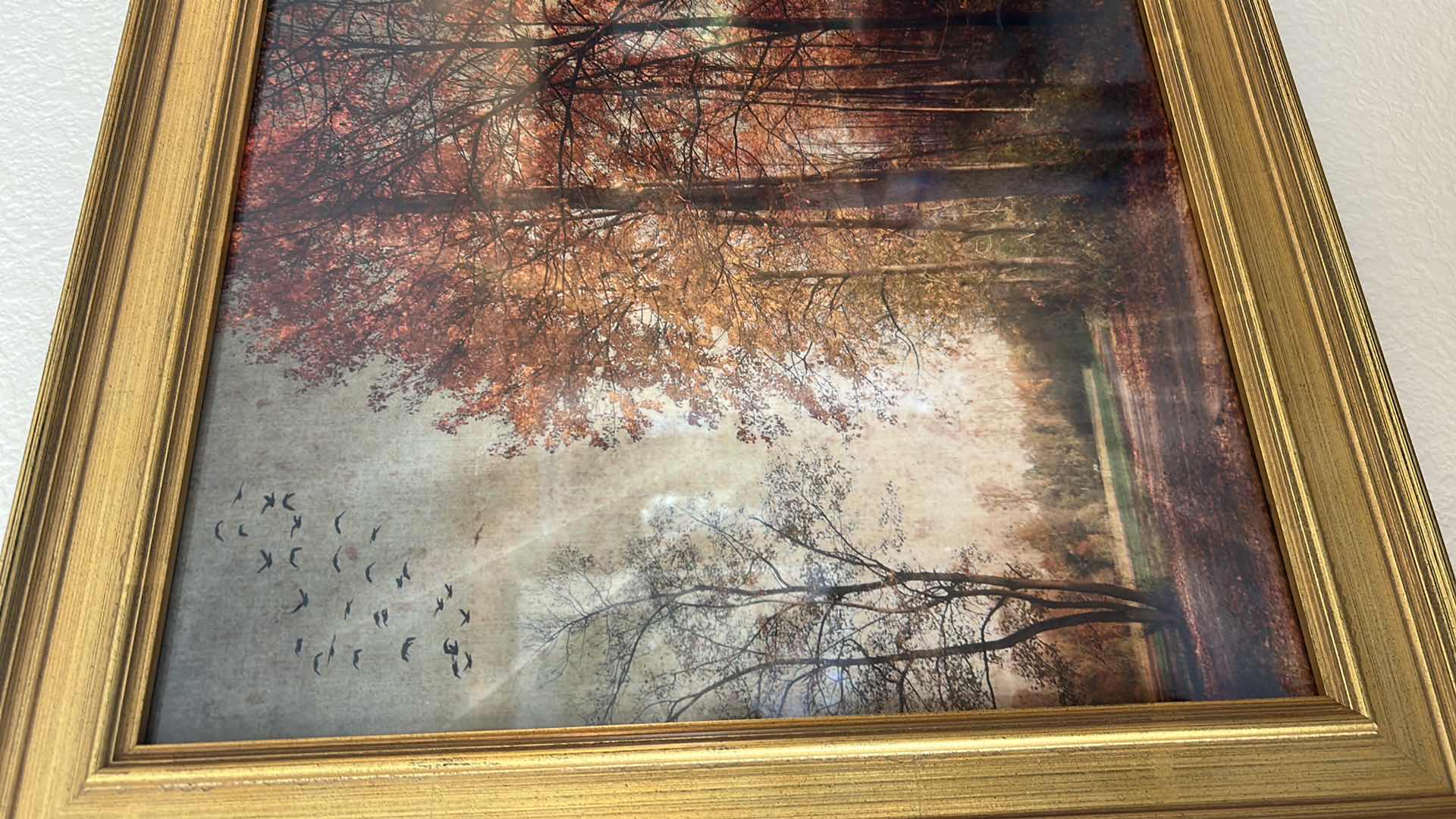 Photo 1 of GOLD FRAME ARTWORK " AUTUMN SUNSET" 19" X 19"