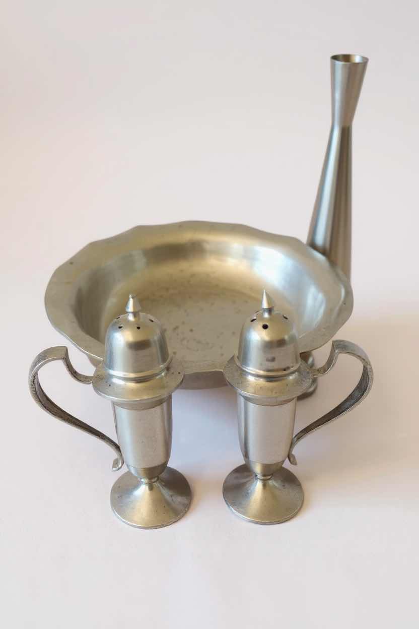 Photo 1 of TRADE CONTINENTAL PEWTER SALT PEPPER BOWL SMALL VASE