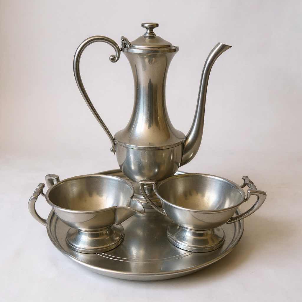 Photo 1 of TRADE CONTINENTAL PEWTER TEA SET 