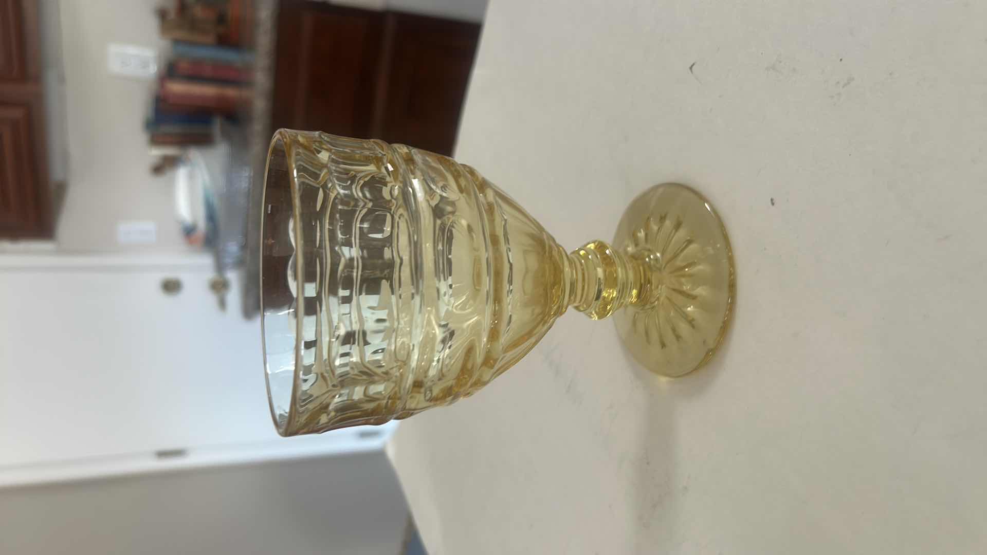 Photo 1 of 5 YELLOW VINTAGE HERMITAGE TOPAZ DEPRESSION GLASS WATER GOBLETS