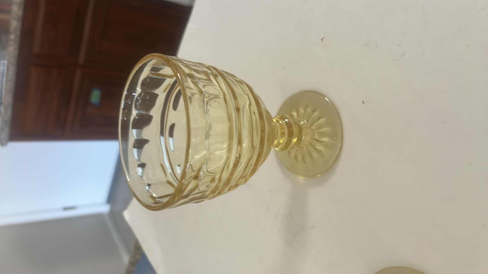 Photo 1 of 5 YELLOW VINTAGE HERMITAGE TOPAZ DEPRESSION GLASS WATER GOBLETS
