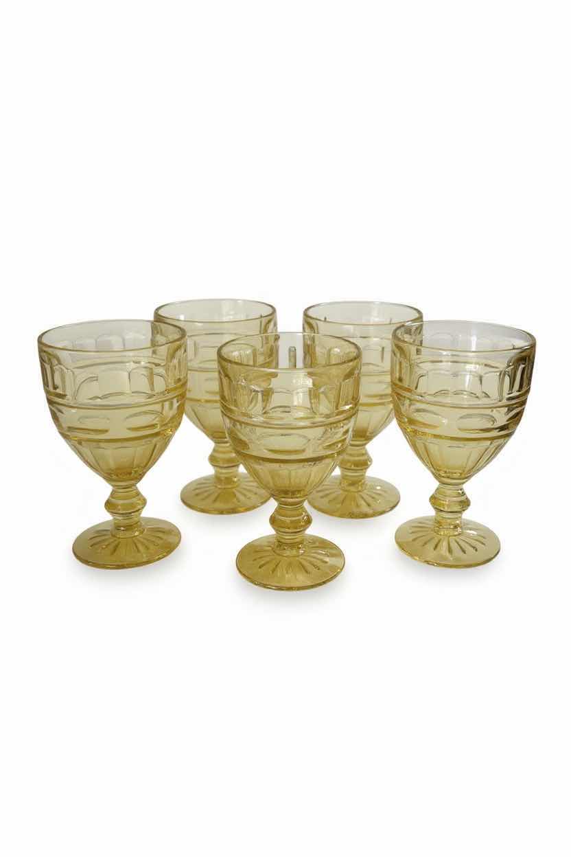 Photo 1 of 5 YELLOW VINTAGE HERMITAGE TOPAZ DEPRESSION GLASS WATER GOBLETS
