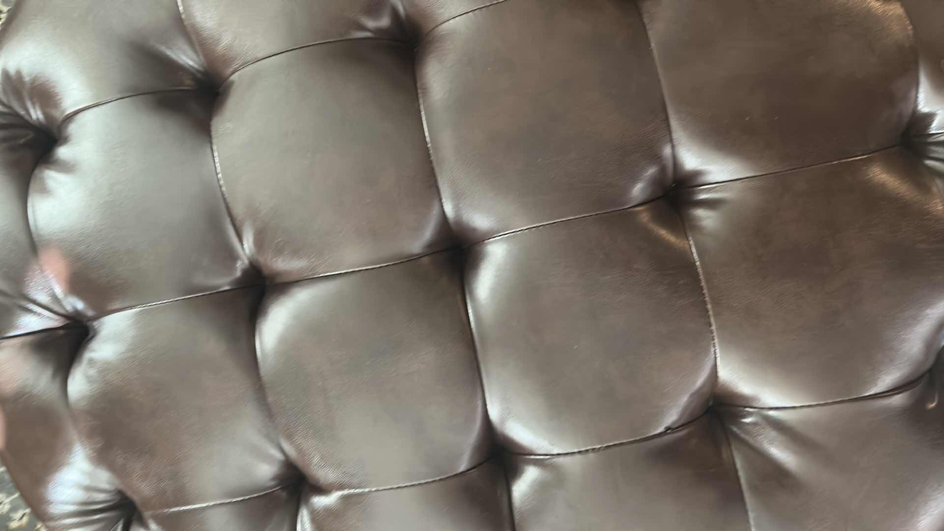 Photo 1 of RUBBERWOOD ROUND BROWN OTTOMAN W OPEN SHELF  29" X 18"