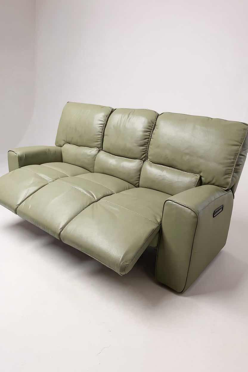 Photo 1 of RC WILLEY GREY LEATHER TRIPLE POWER RECLINER SOFA 7FT 